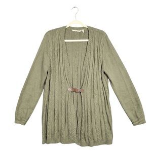 SOFT SURROUNDINGS 2DK70 Green Wren Belted Cable Knit Cardigan SIZE LARGE